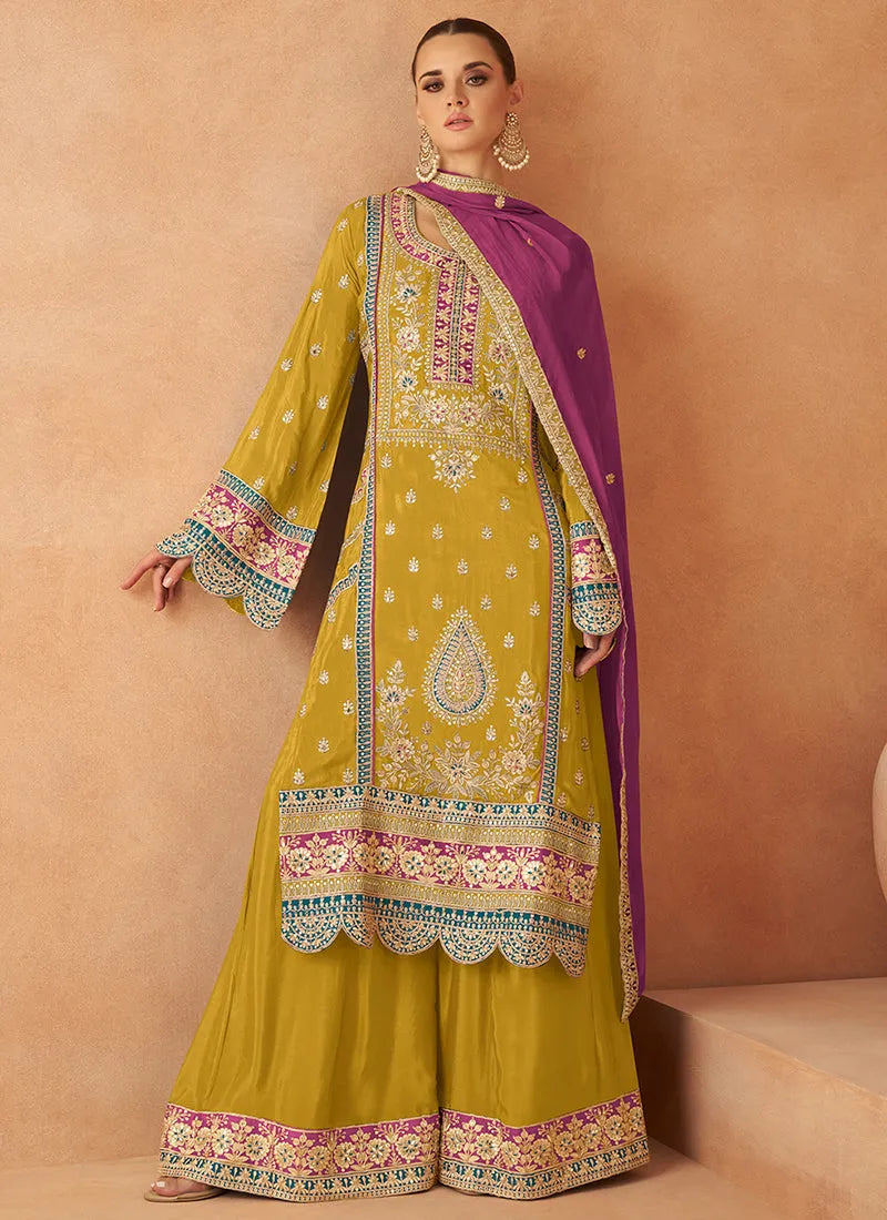 Luxurious and Classic Pure Chinon Embroidered Palazzo Suit Clearance With Credit Card