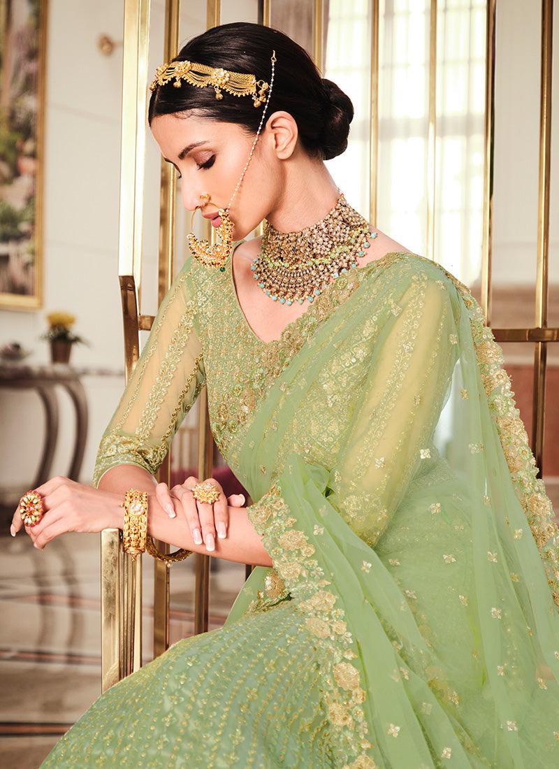 Elegant Pista Green Color Zari And Resham Work Lehenga Outlet Store Online