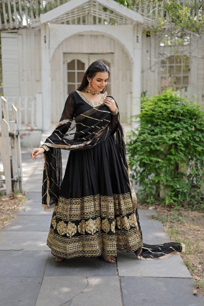 Astonishing Faux Georgette Sequins Emroidered Gown With Dupatta Discount Ebay