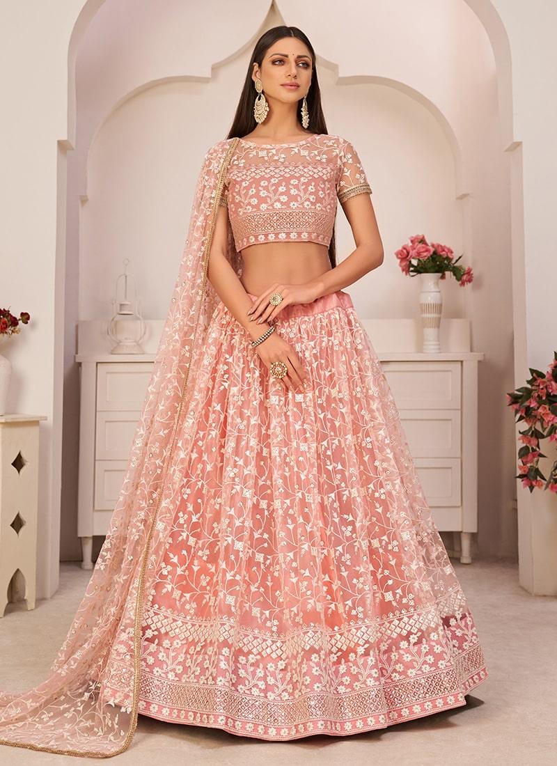 Beauteous Look Light Pink Color Soft Net Fabric Sequins Work Lehenga Good Selling Cheap Online