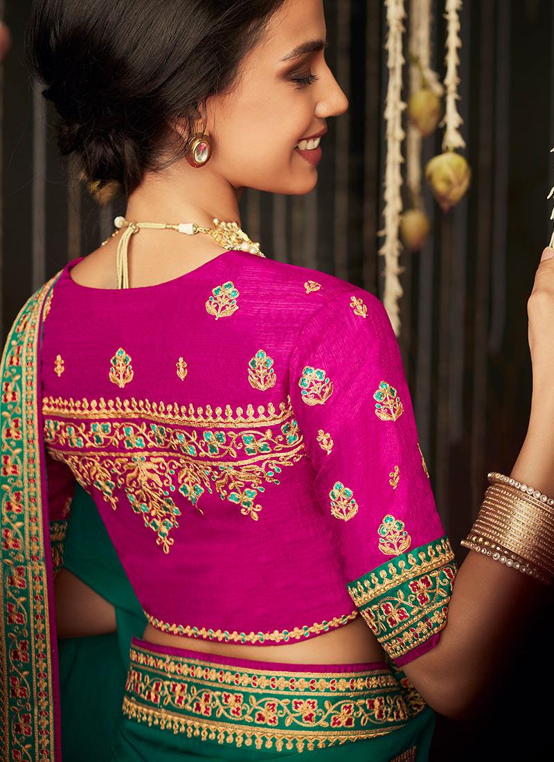 Rani Pink And Green Wedding Saree Fashionable