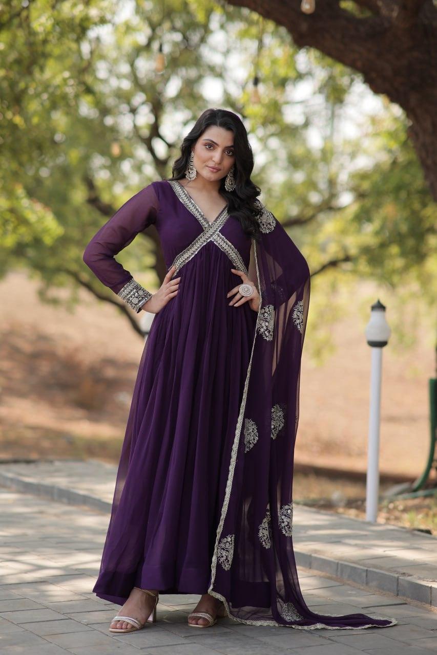 Elegant Maroon Embroidered Anarkali Gown Discount 2025 New