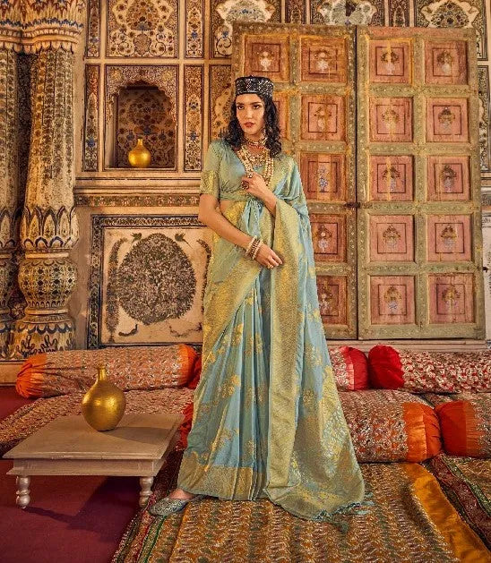 Precious Designer Aqua Blue Georgette Silk Traditional Saree Comfortable Online