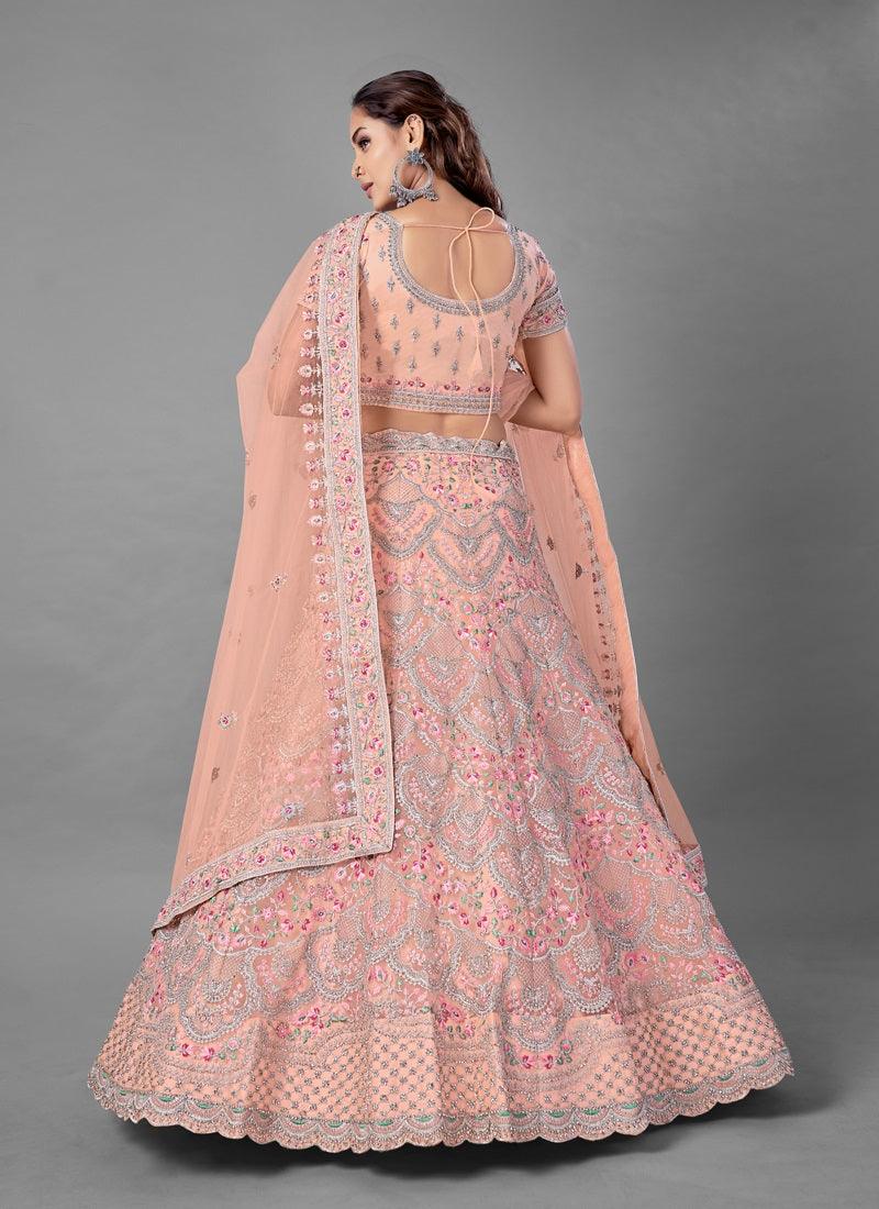 Exquisite Heavy Work Bridal Wear Peach Lehenga Choli Free Shipping Good Selling