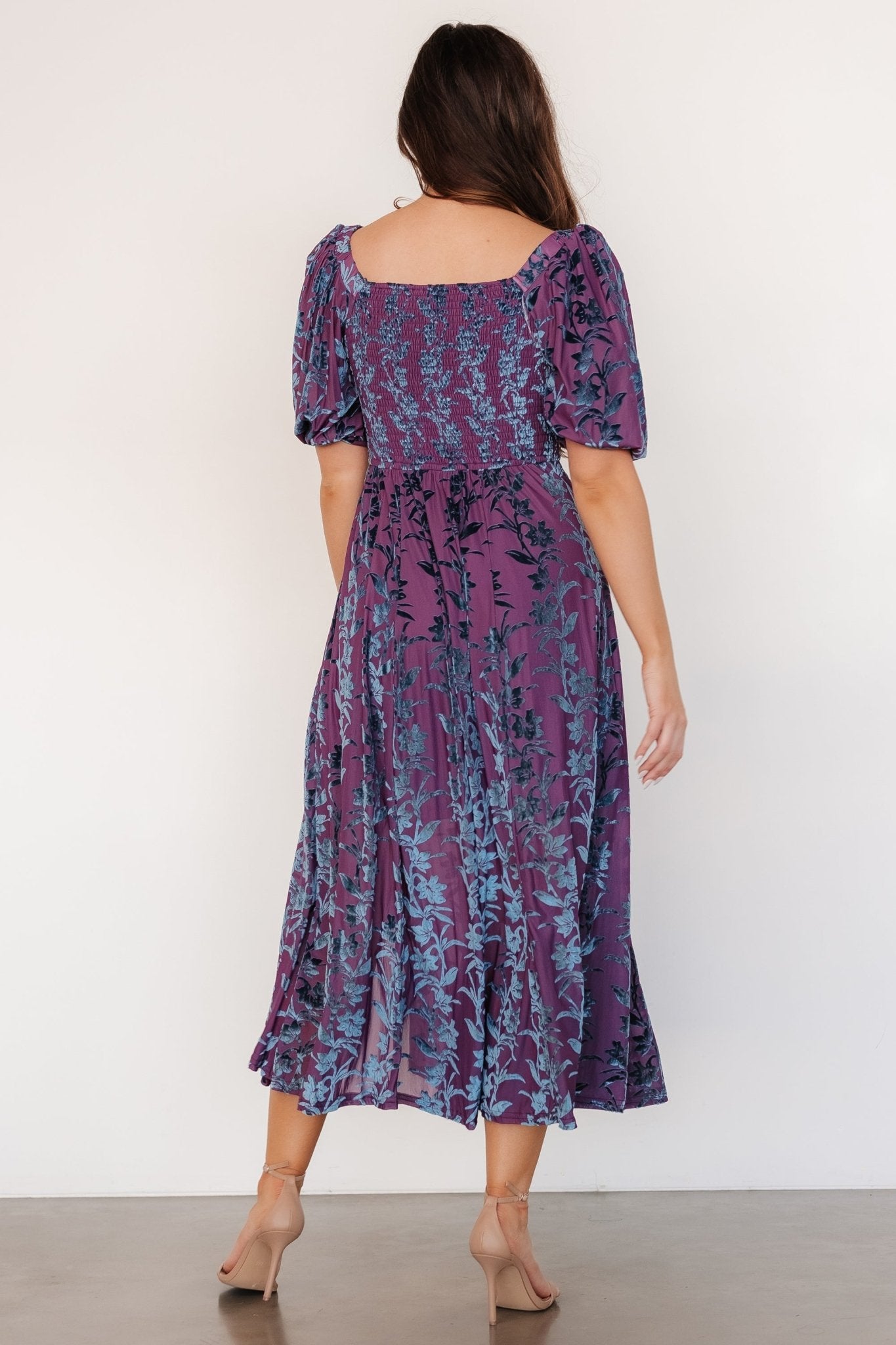 Westbrook Velvet Dress | Plum + Blue Floral Clearance Wholesale Pice