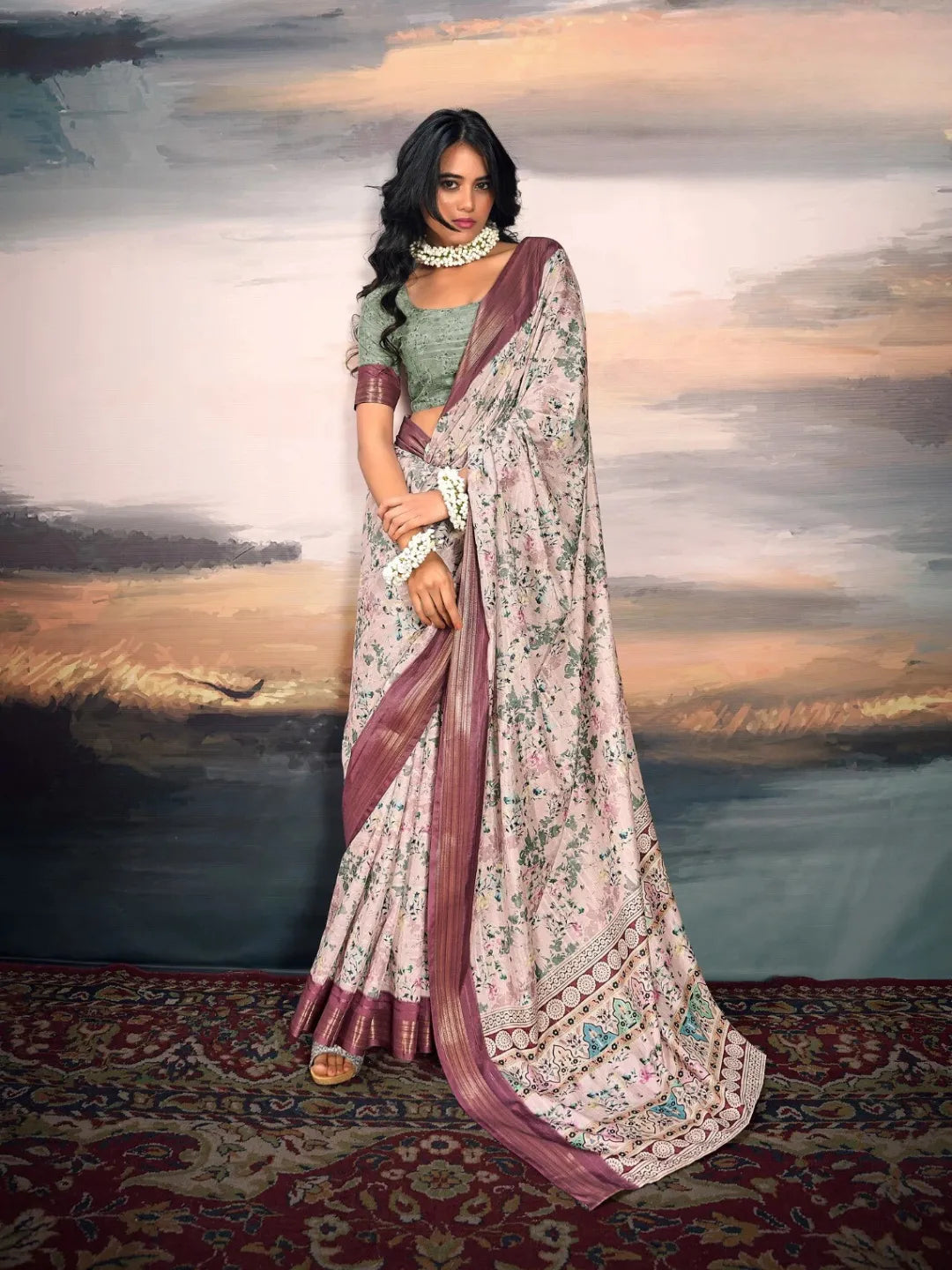 Breathtaking Rose Gold Cotton Silk Digital Printed Saree Sast Online