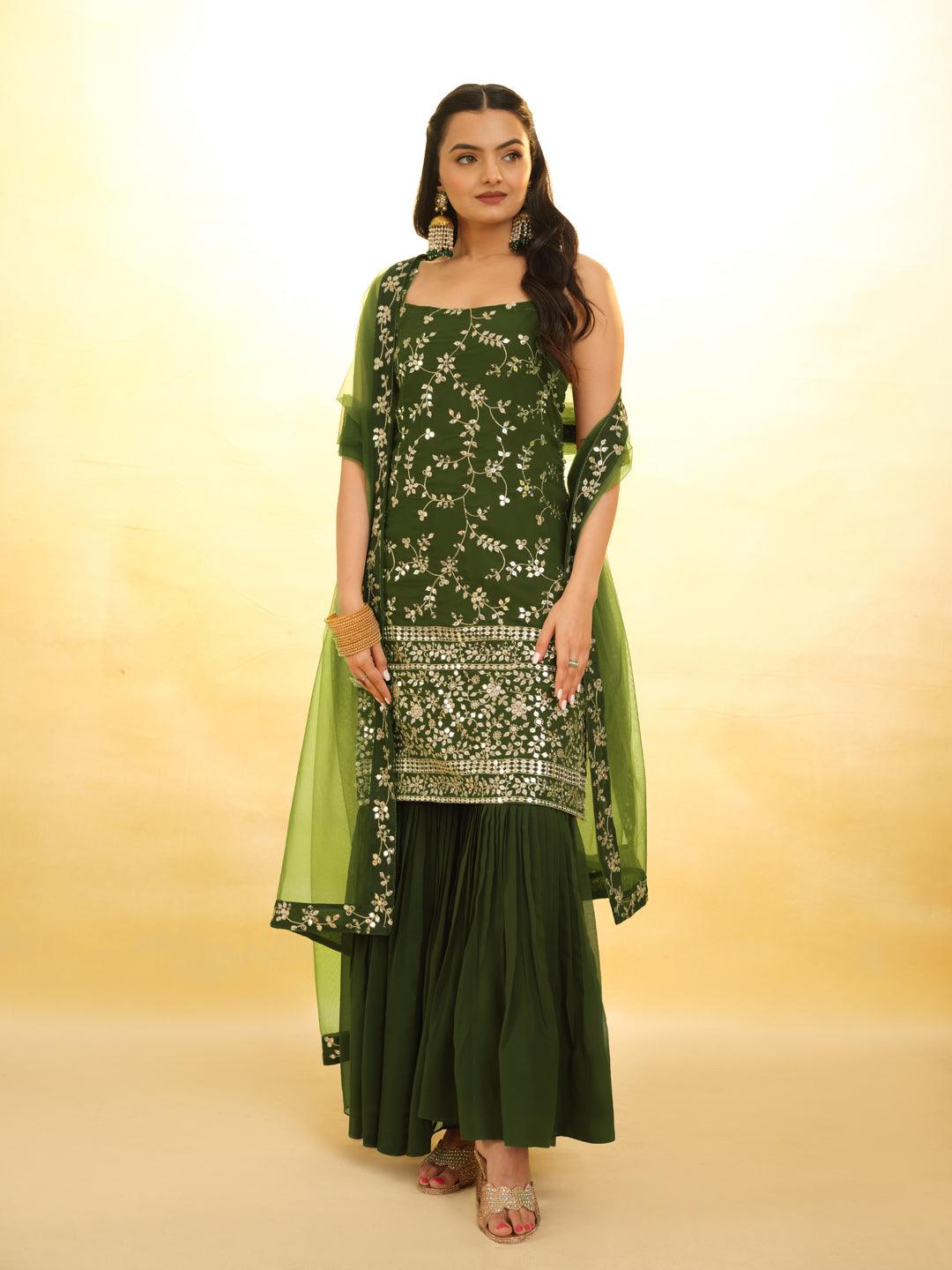 Green Embroidered Georgette Sharara Suit with dupatta Comfortable Cheap Pice