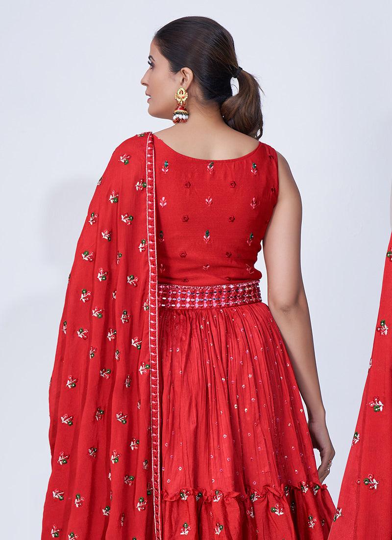 Thread With Mirror Work Red Palazzo Suit The Cheapest For Sale