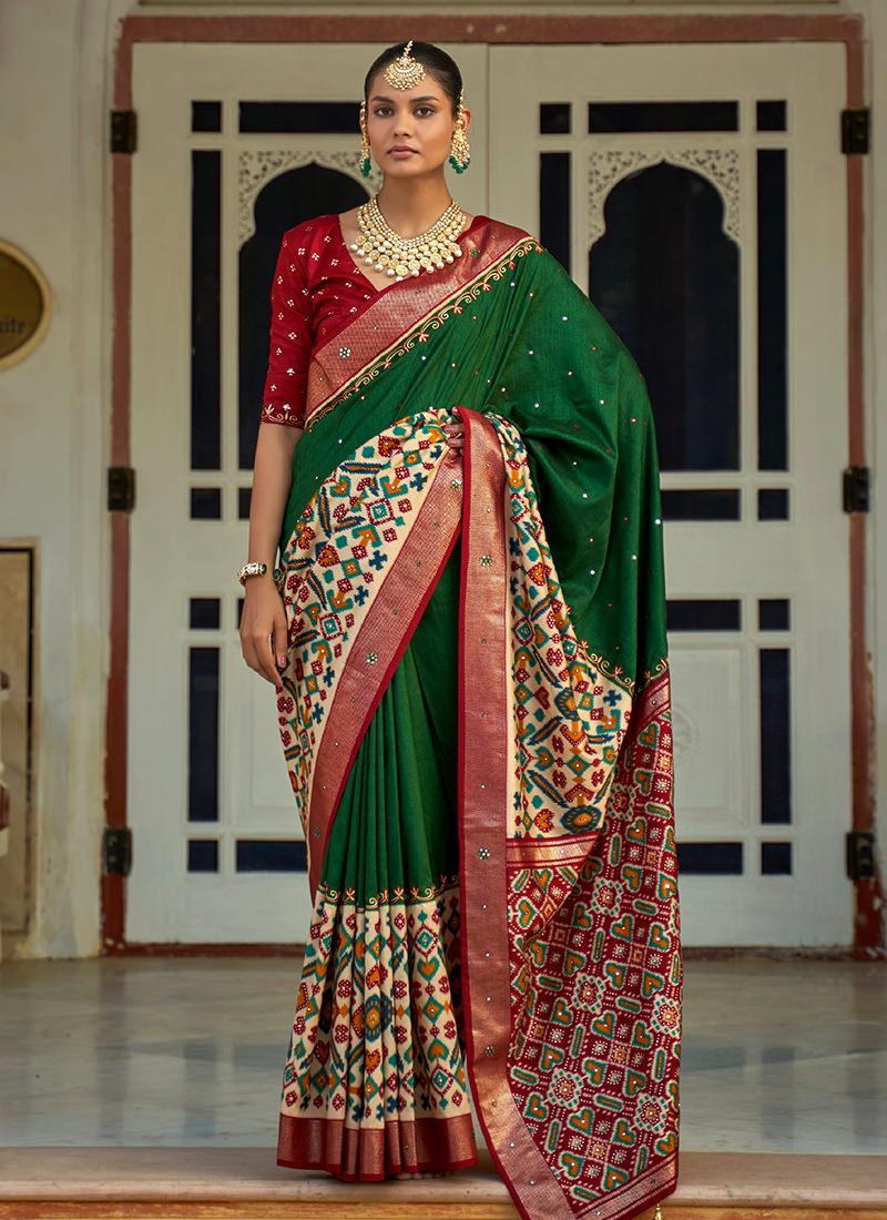 Forest Green Foil Work Patola Silk Saree From China For Sale