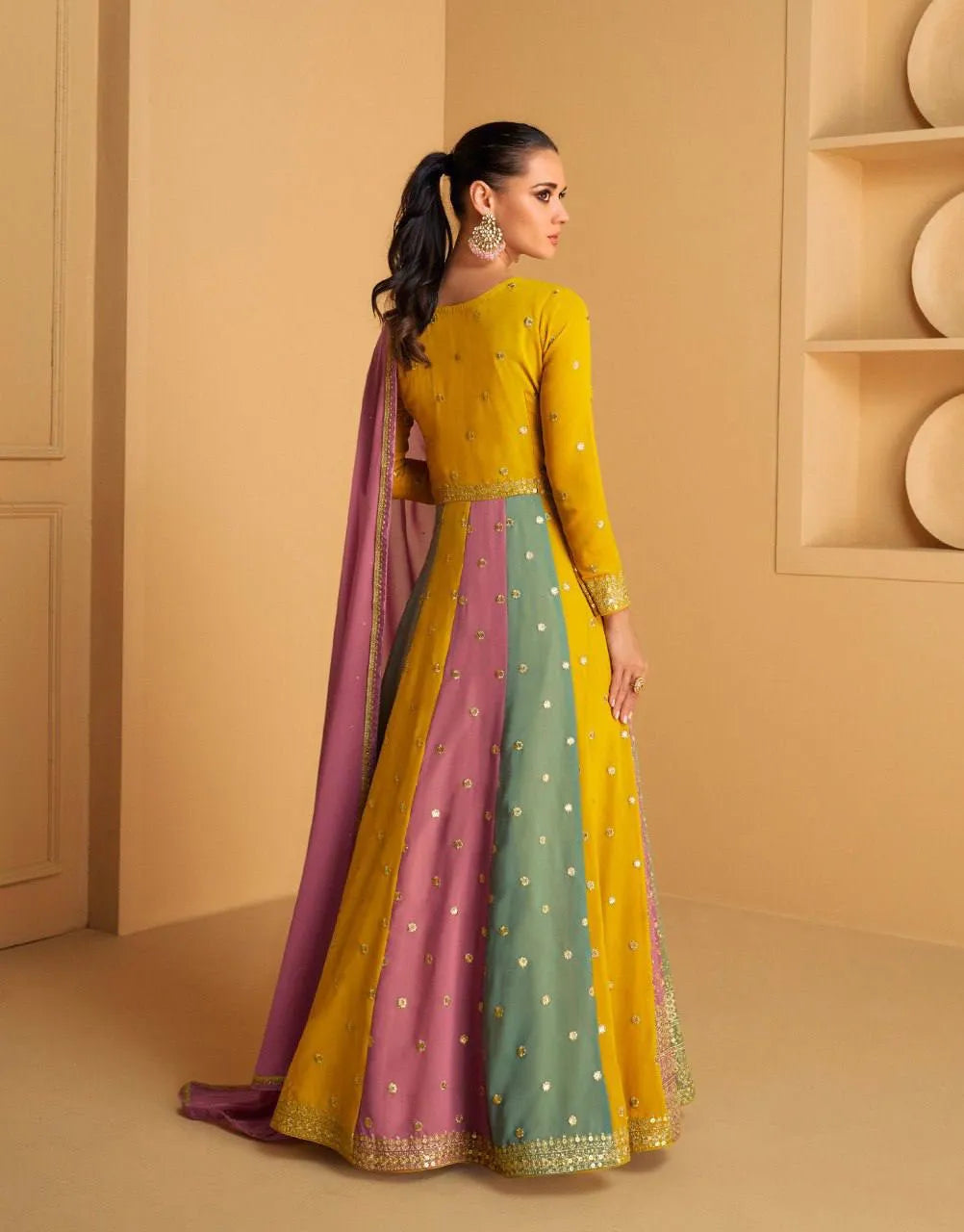 Radiating Multi Colored Faux Georgette Anarkali Gown Best Pices