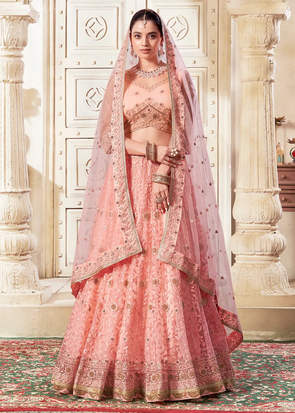 Precious Dark Peach Designer Wedding Style Lehenga Choli Store With Big Discount