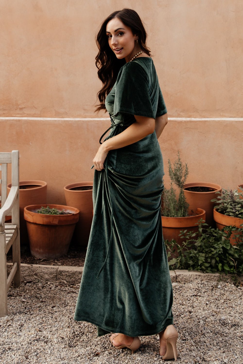 Meghan Velvet Wrap Maxi Dress | Deep Green Cheap Pirce