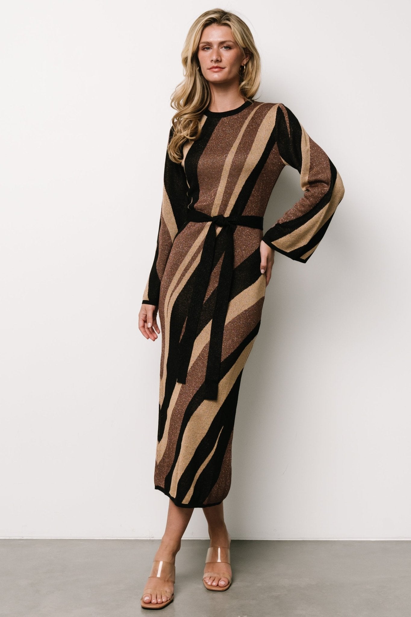 Leigh Sweater Dress | Brown Multi Print Clearance Genuine