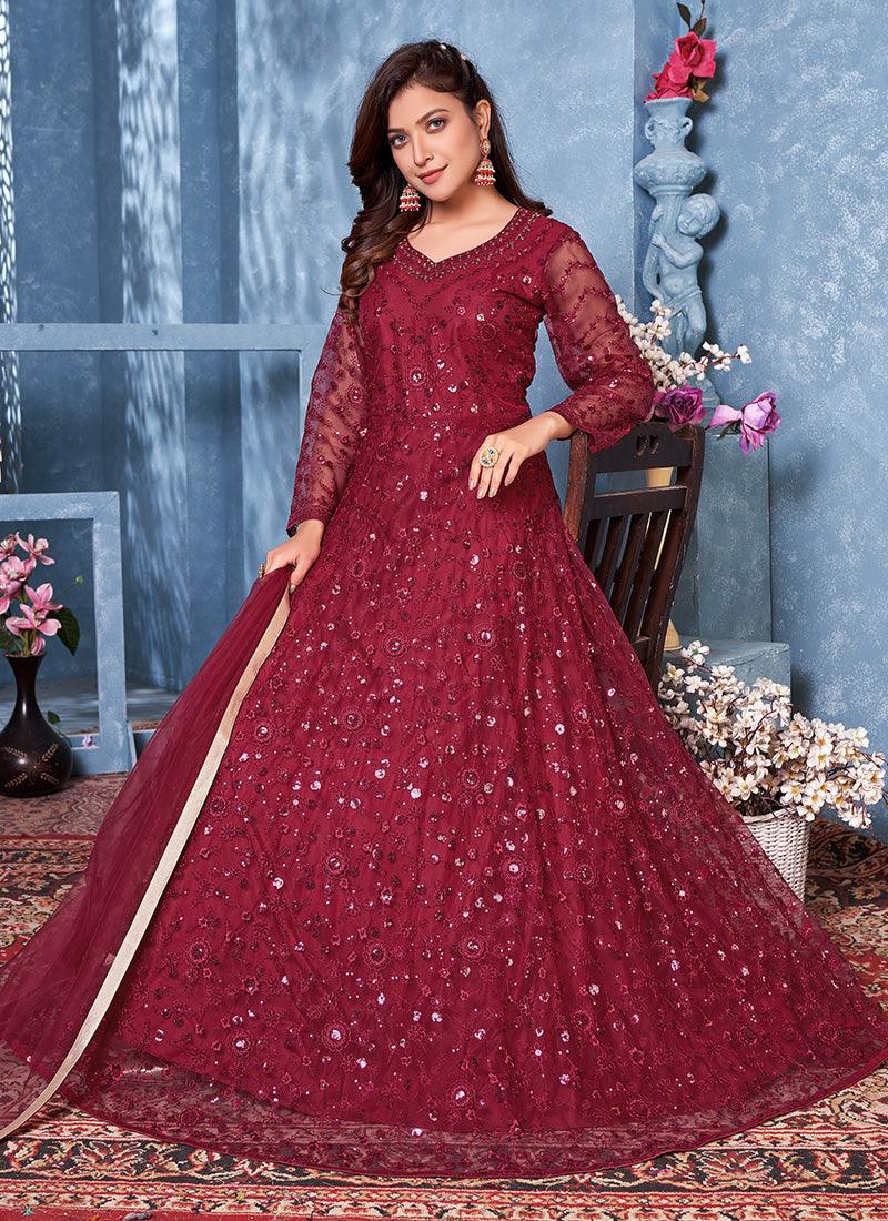 Red Color Soft Net Material Sequins Work Anarkali Salwar Suit Buy Cheap Fashion Style