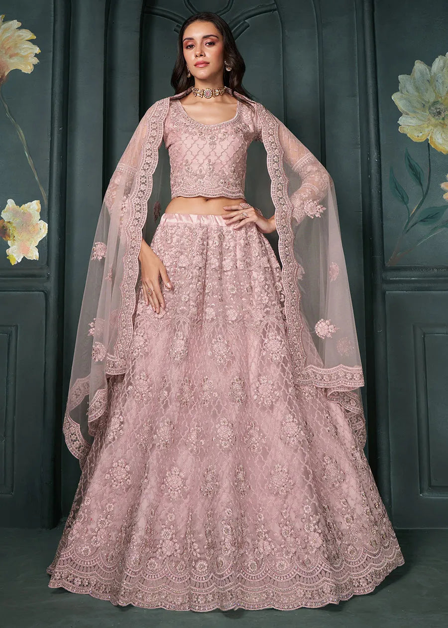 Designer Dusty Pink Beautifully Embroidered Bridal  Lehenga Choli Outlet Amazing Pice