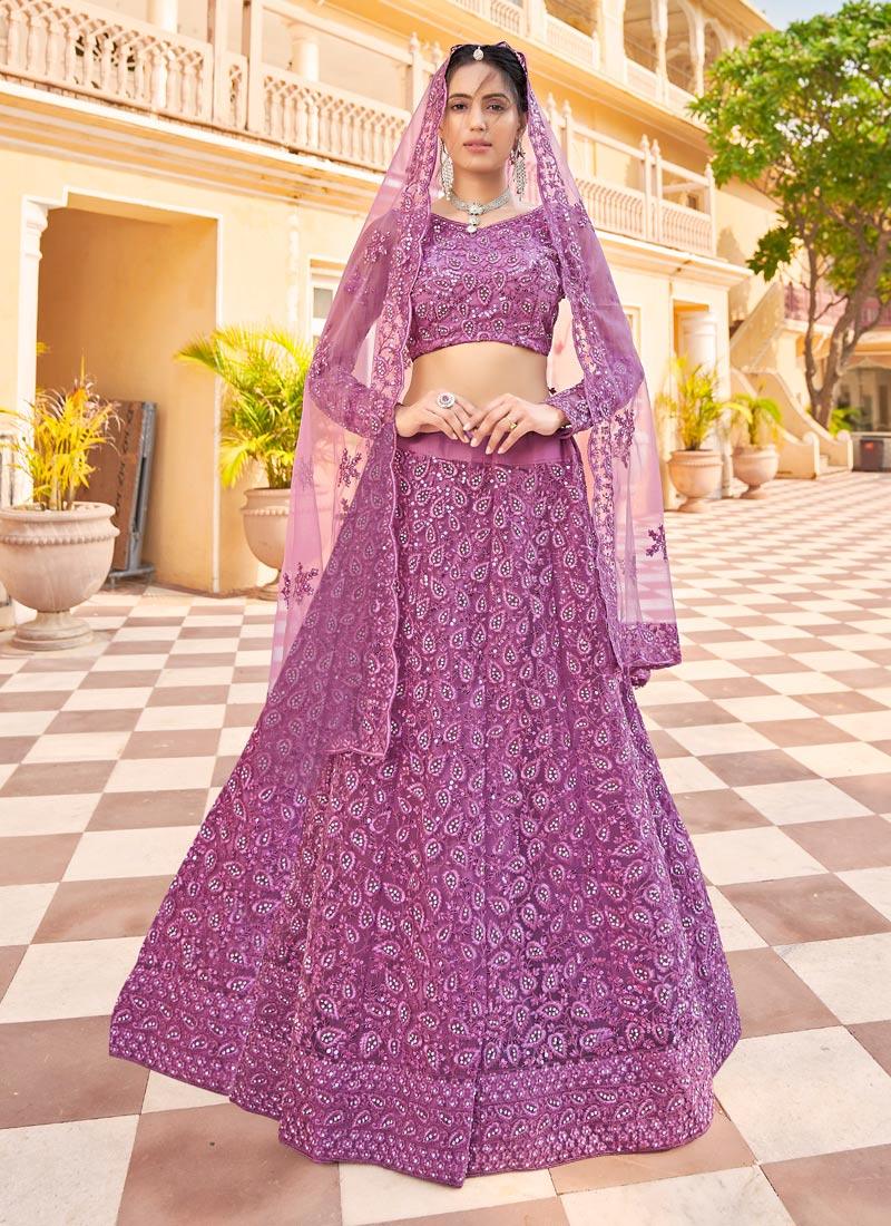 Sequins Embroidered Purple Soft Net Lehenga Clearance 2025 Unisex