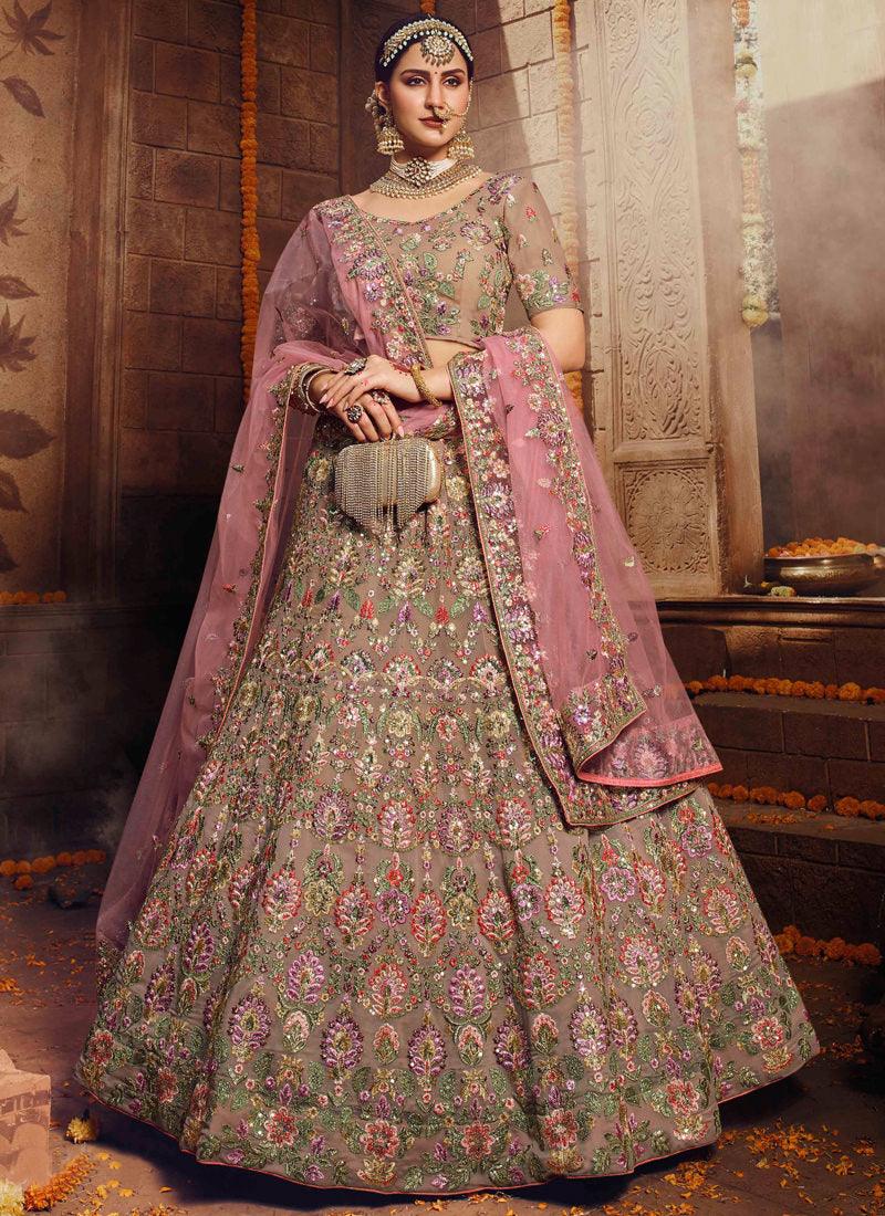 Brown Sequins Resham Zarkan Georgette Flared Lehenga Choli Pre Order For Sale