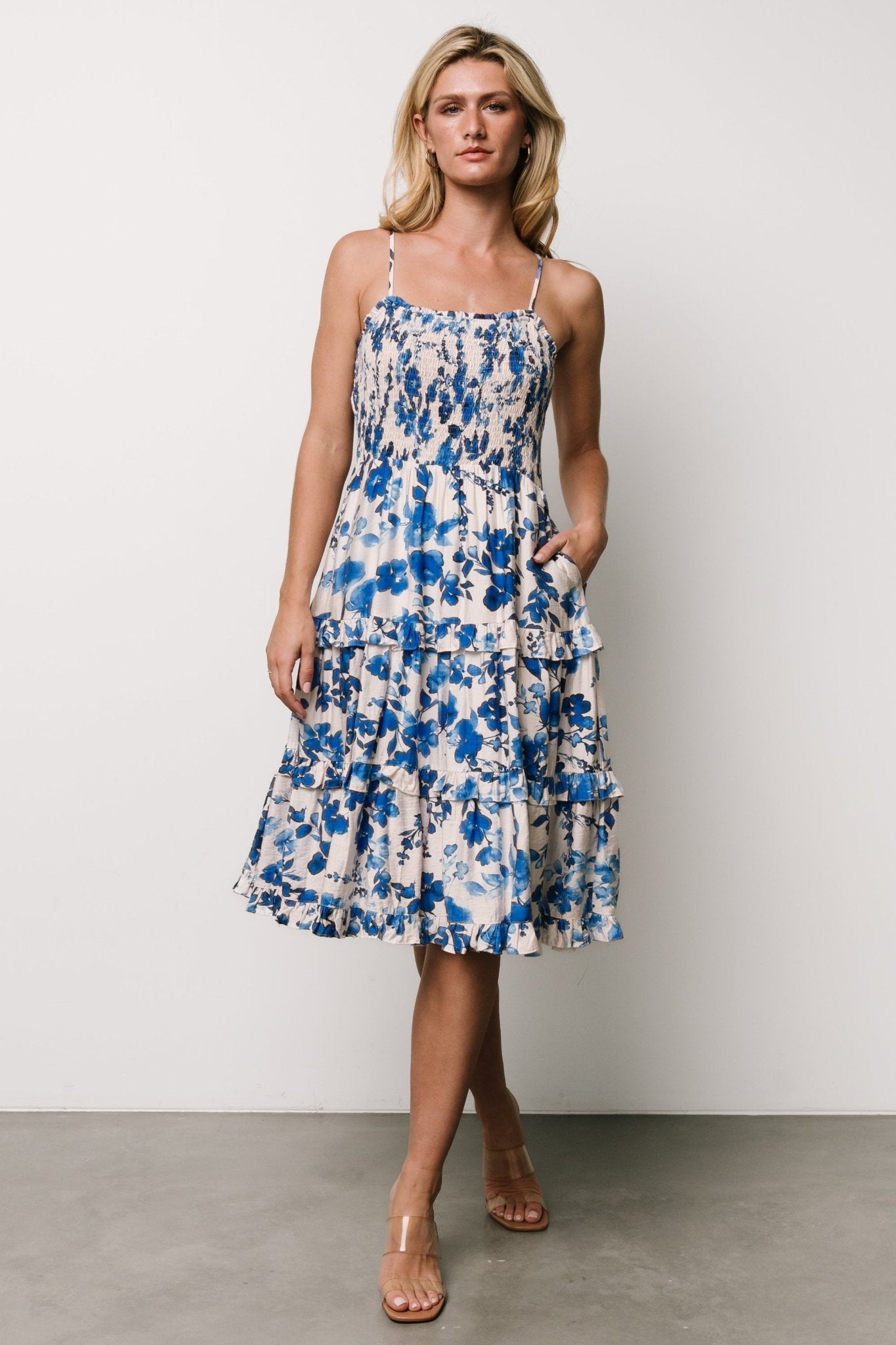 Calina Midi Dress | Ivory + Blue Floral Online Online Cheap Online