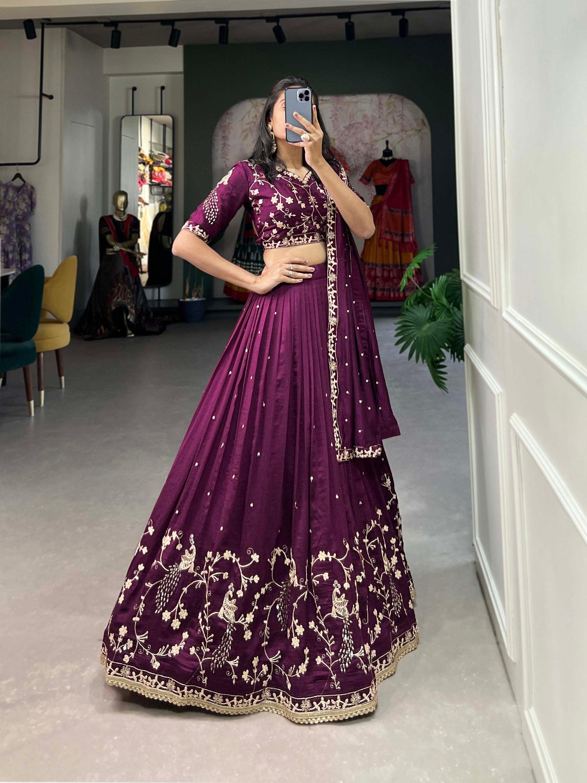 Royal Plum Embroidered Lehenga Choli Set Outlet Genuine