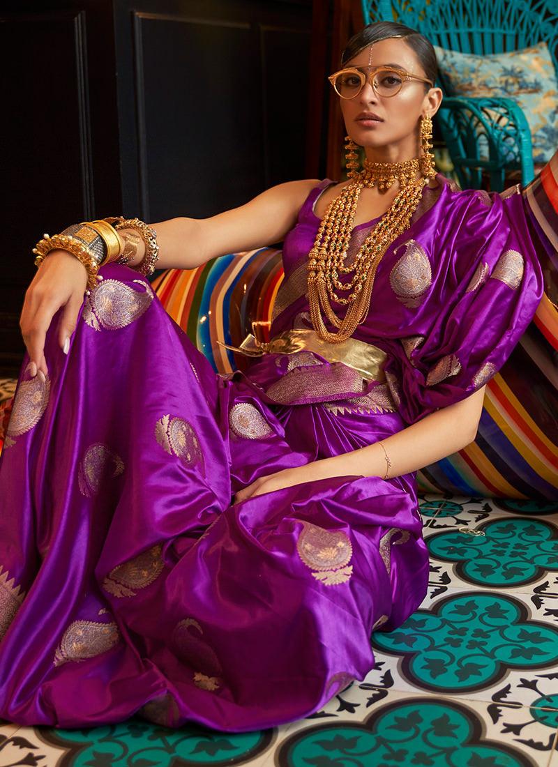 Classic Wear Silk Weave Purple Saree In China Online