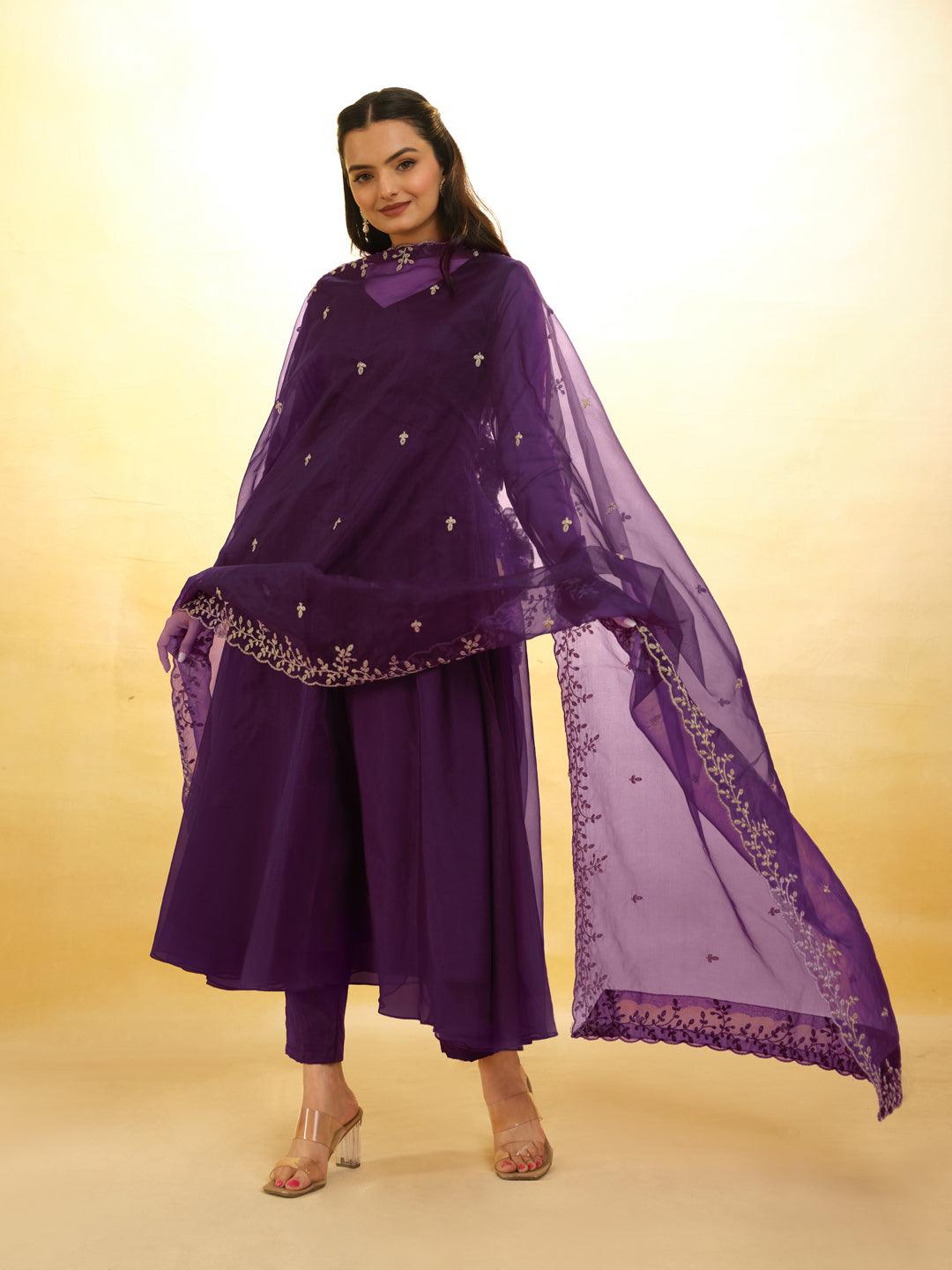 Purple Organza plain salwar suit with dupatta Outlet The Cheapest