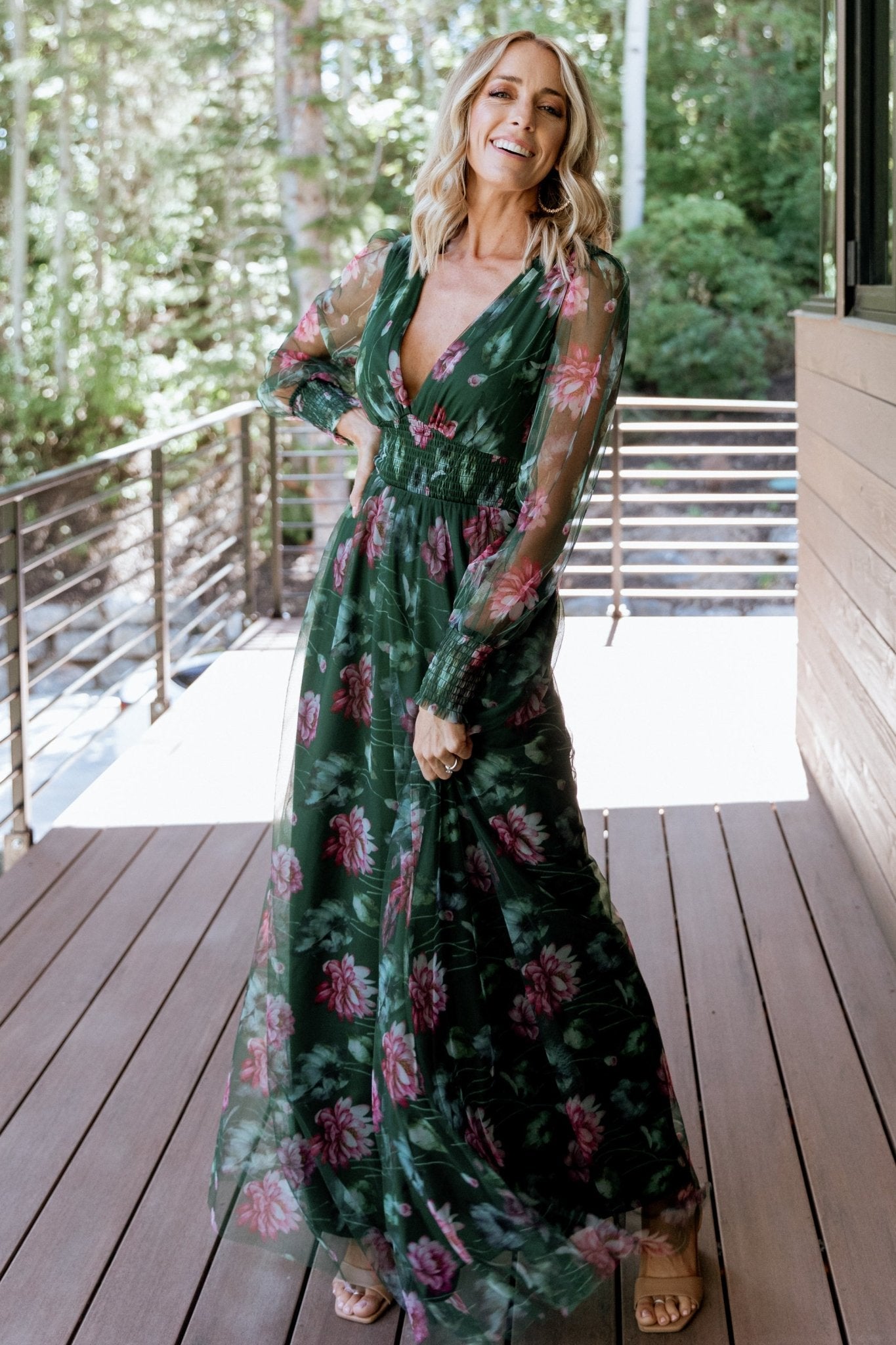 Layla Tulle Maxi Dress | Green + Pink Floral Discount Choice