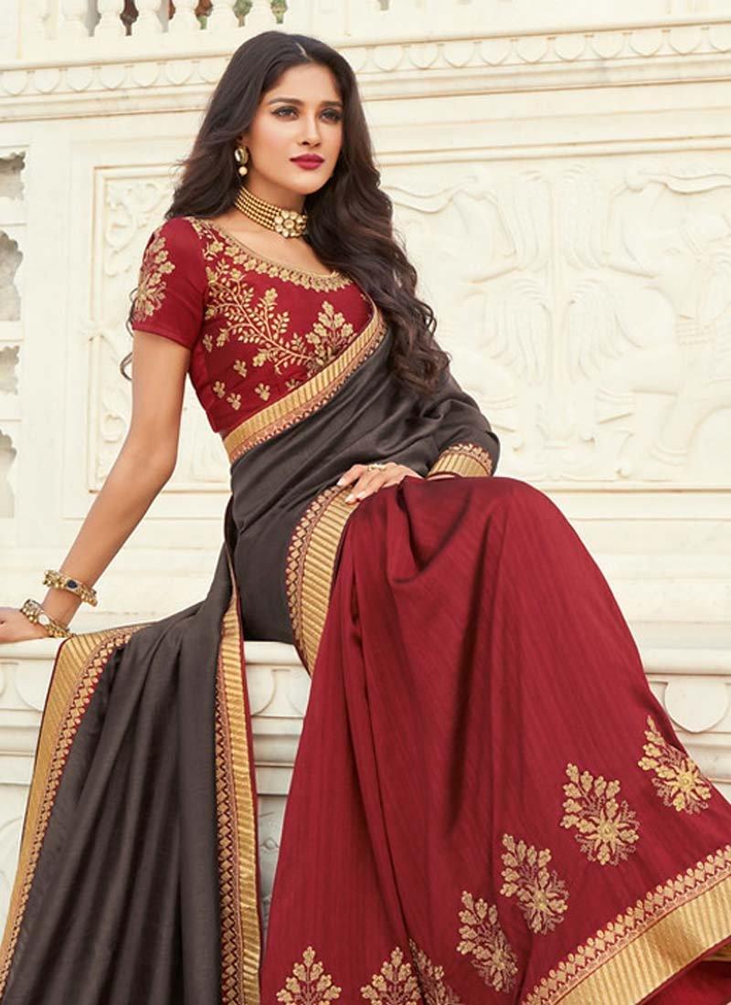 Enthralling Maroon And Grey Color Silk Base Silk Weave Saree Best Wholesale