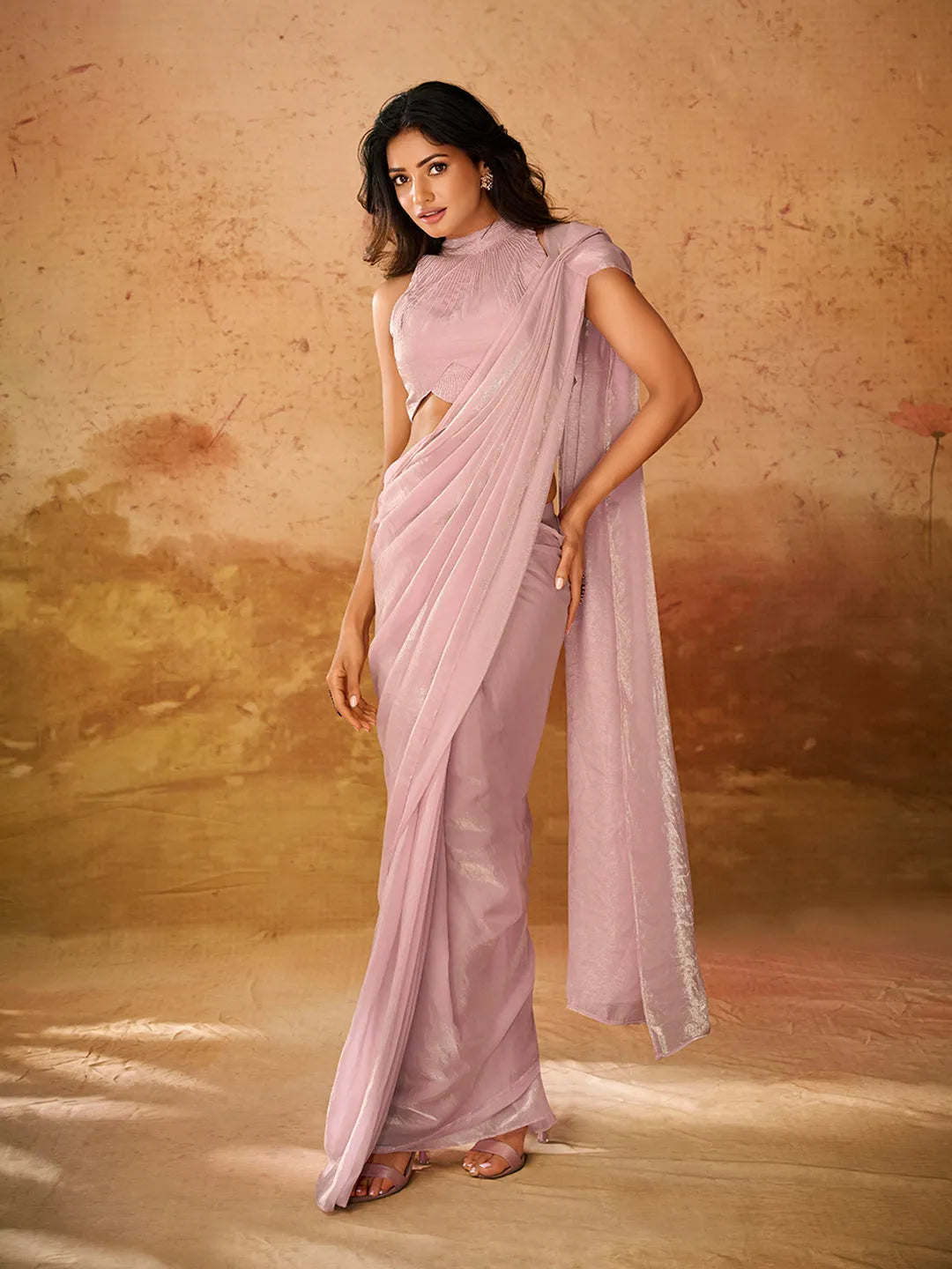 Faded Pink Handworked Designer Ready To Wear Saree Discount 2025 Newest