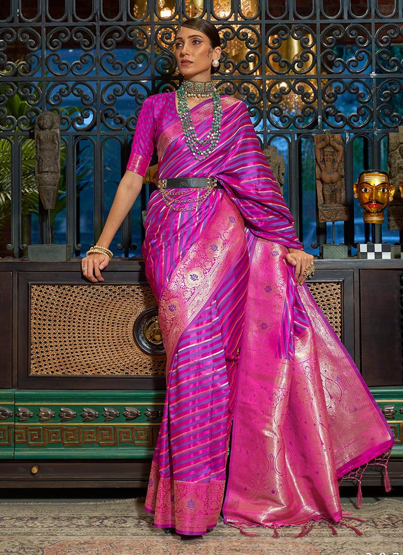 Purple Striped Silk Weave Classic Saree Sale Good Selling