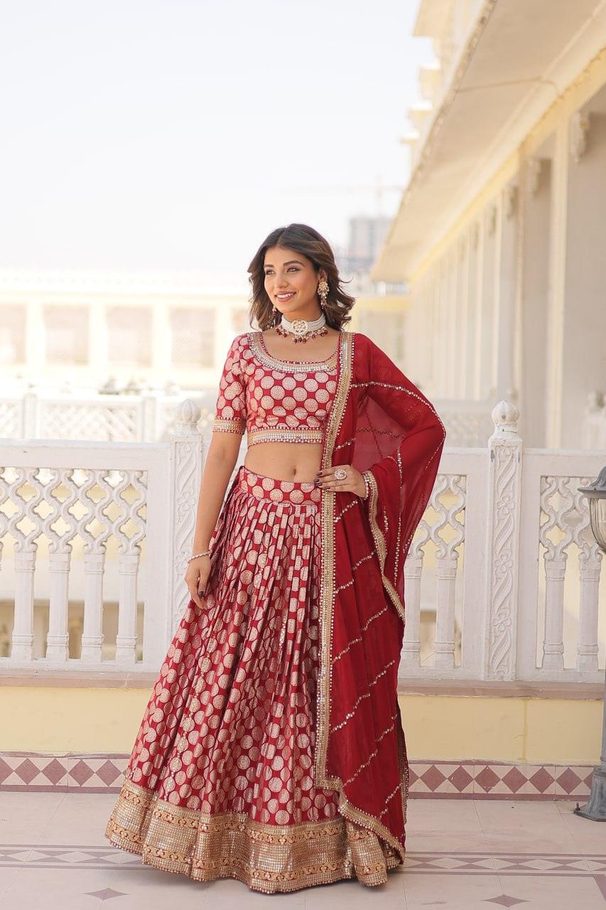 Stunning Red Lehenga Choli with Embellished Dupatta Free Shipping Shop