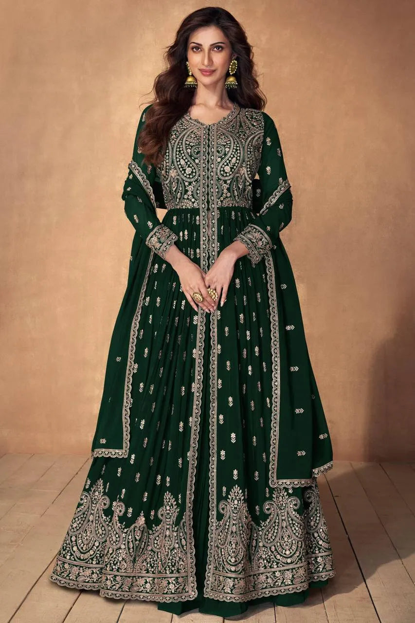 Iconic Designer Faux Georgette Embroidered Anarkali Suits Cheap Low Shipping Fee