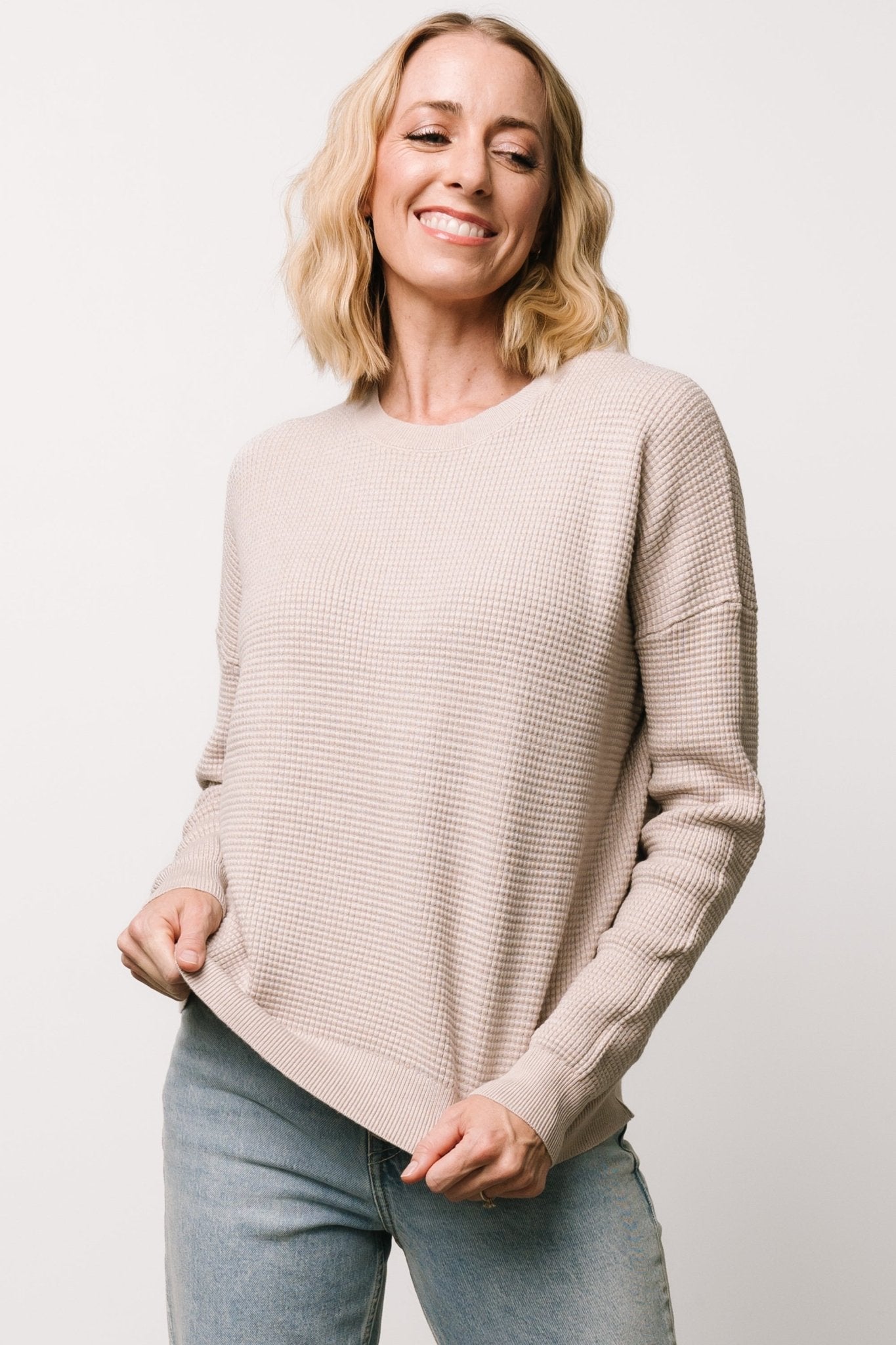 Carey Waffle Sweater | Taupe Online