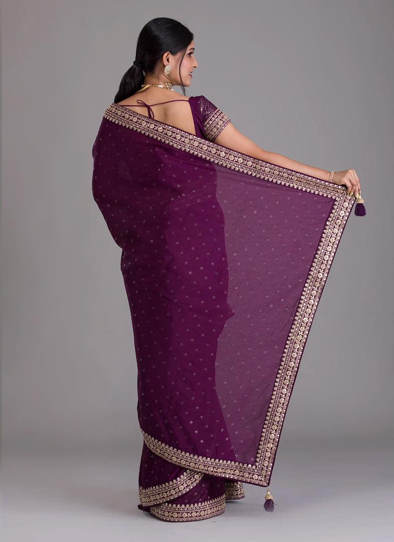 Heavy Sequins Blouse With Wine Saree Outlet Recommend