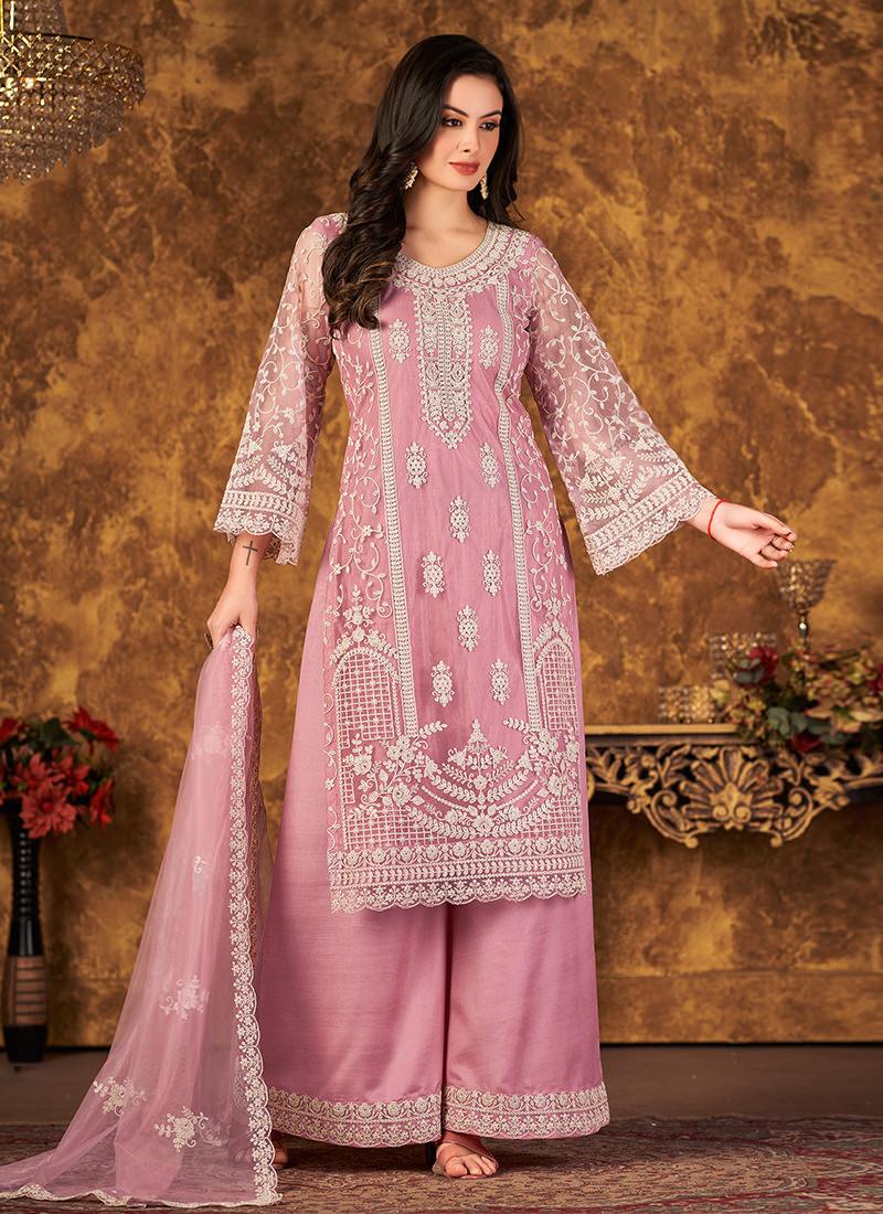 Pink Color Bell Sleeves Palazzo Salwar Suit Shop Offer