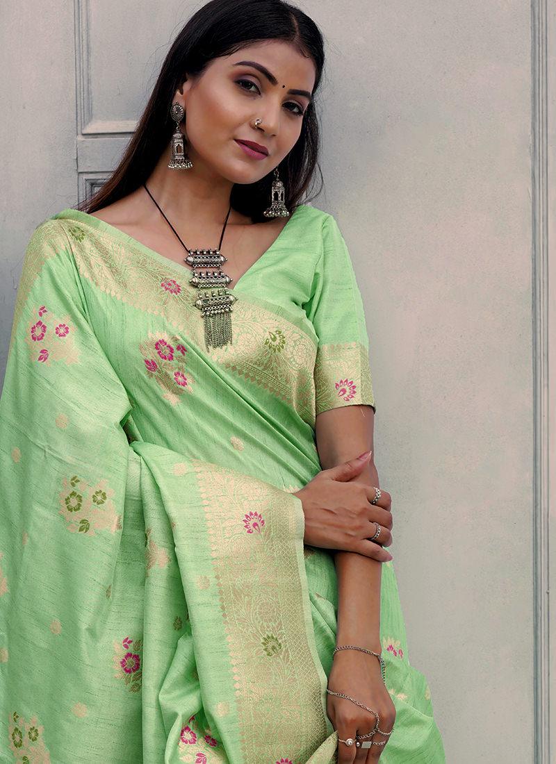 Classic Wear Half Sleeves Green Saree Sale Online Cheap