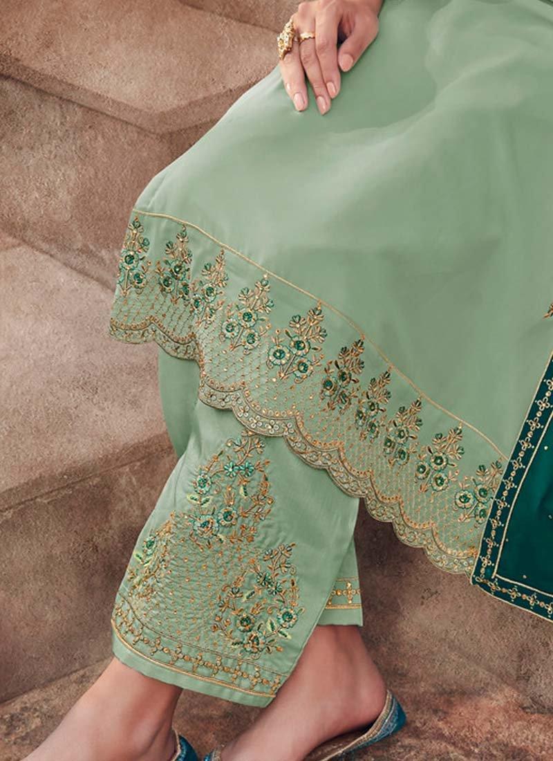 Light Green Color Georgette Base Resham Work Pant Style Salwar Kameez Outlet With Paypal Order