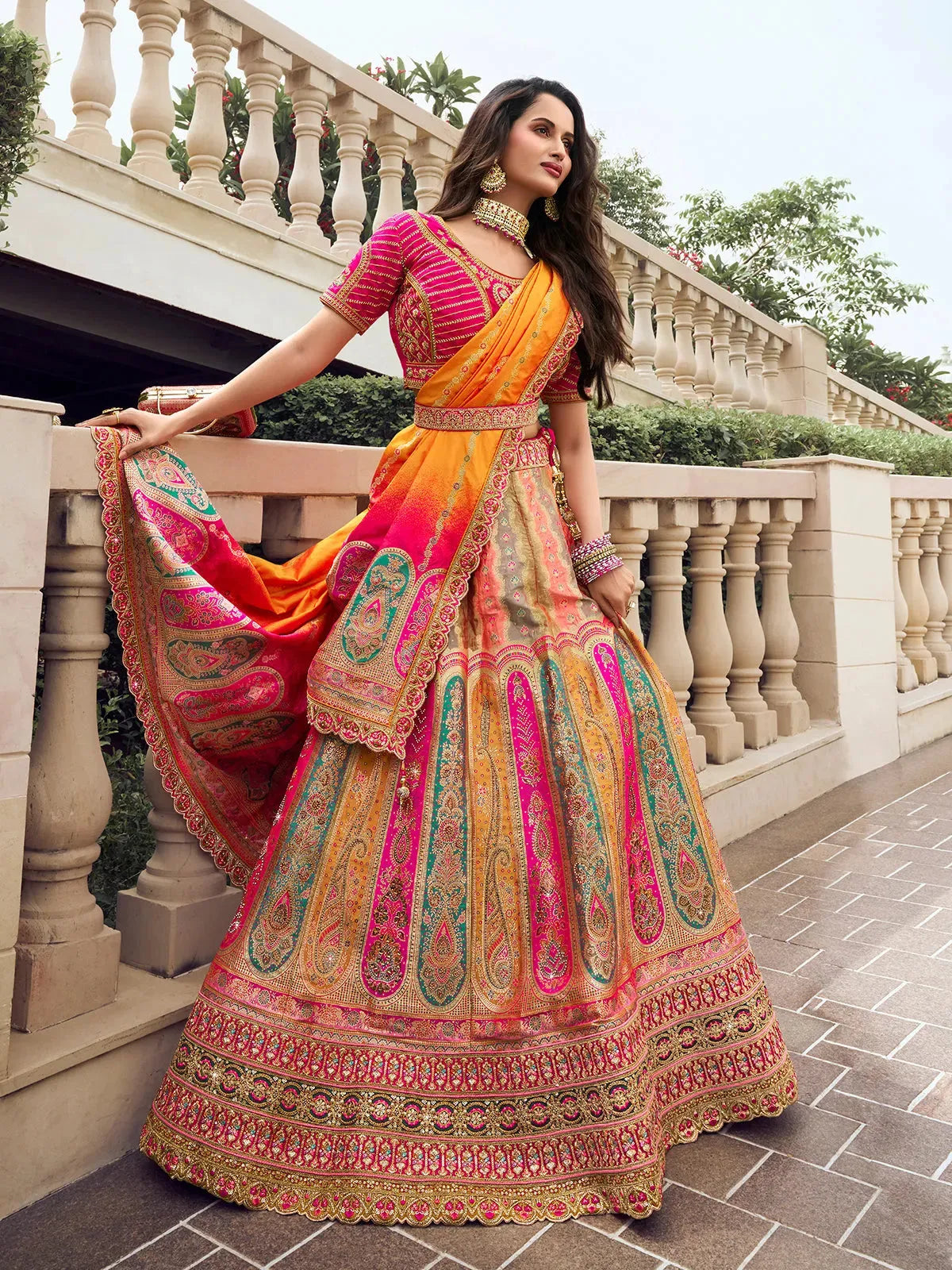 Zarkan Embroidered Multi-Color Silk  Lehenga Choli Set Free Shipping Tumblr