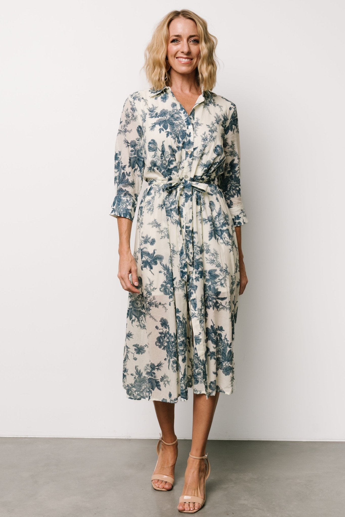 Eunice Button Midi Dress | Ivory + Blue Floral Sale Online Shop