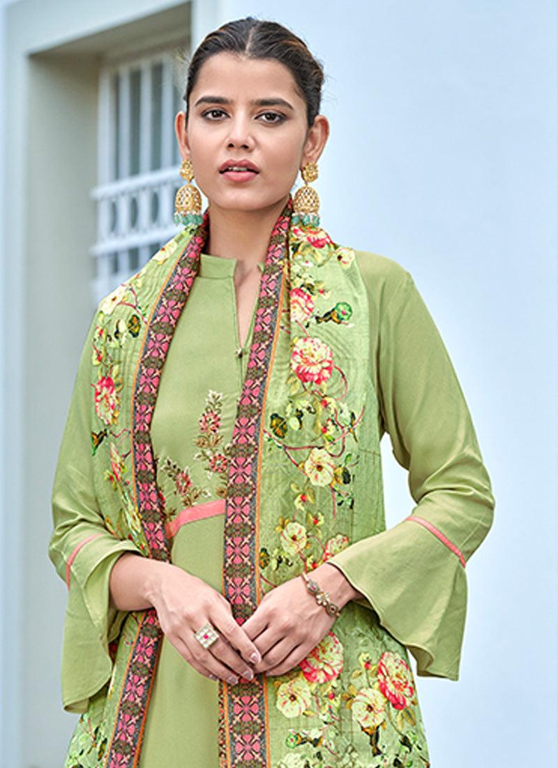 Bell Sleeves Green Kurti With Heavy Dupatta Wiki Sale Online