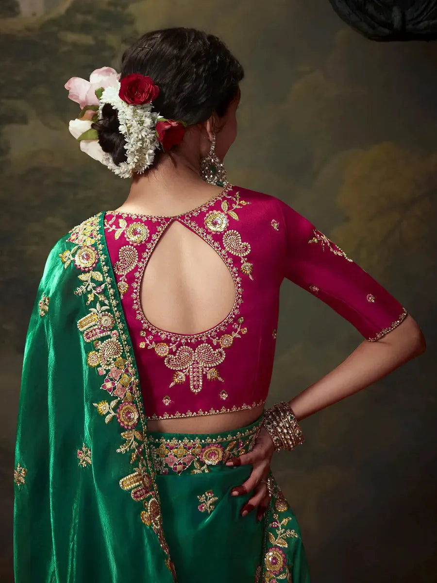 Elegant Dark Green Embroidered Fancy Saree Discount Supply