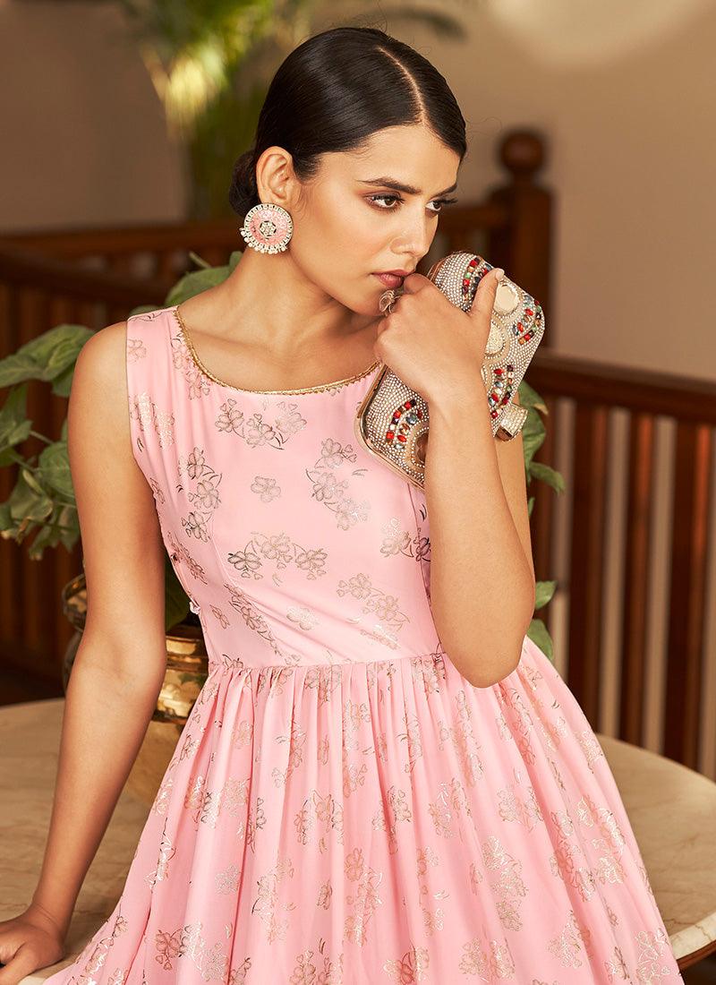 Light Pink Color Georgette Base Sleeveless Gown With Metallic Foil Work Pay With Visa Cheap Pice