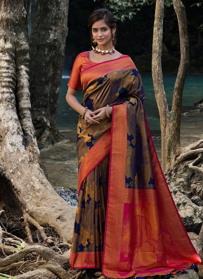 Silk Weave Multi-Color Kanjivaram Saree Amazon Online