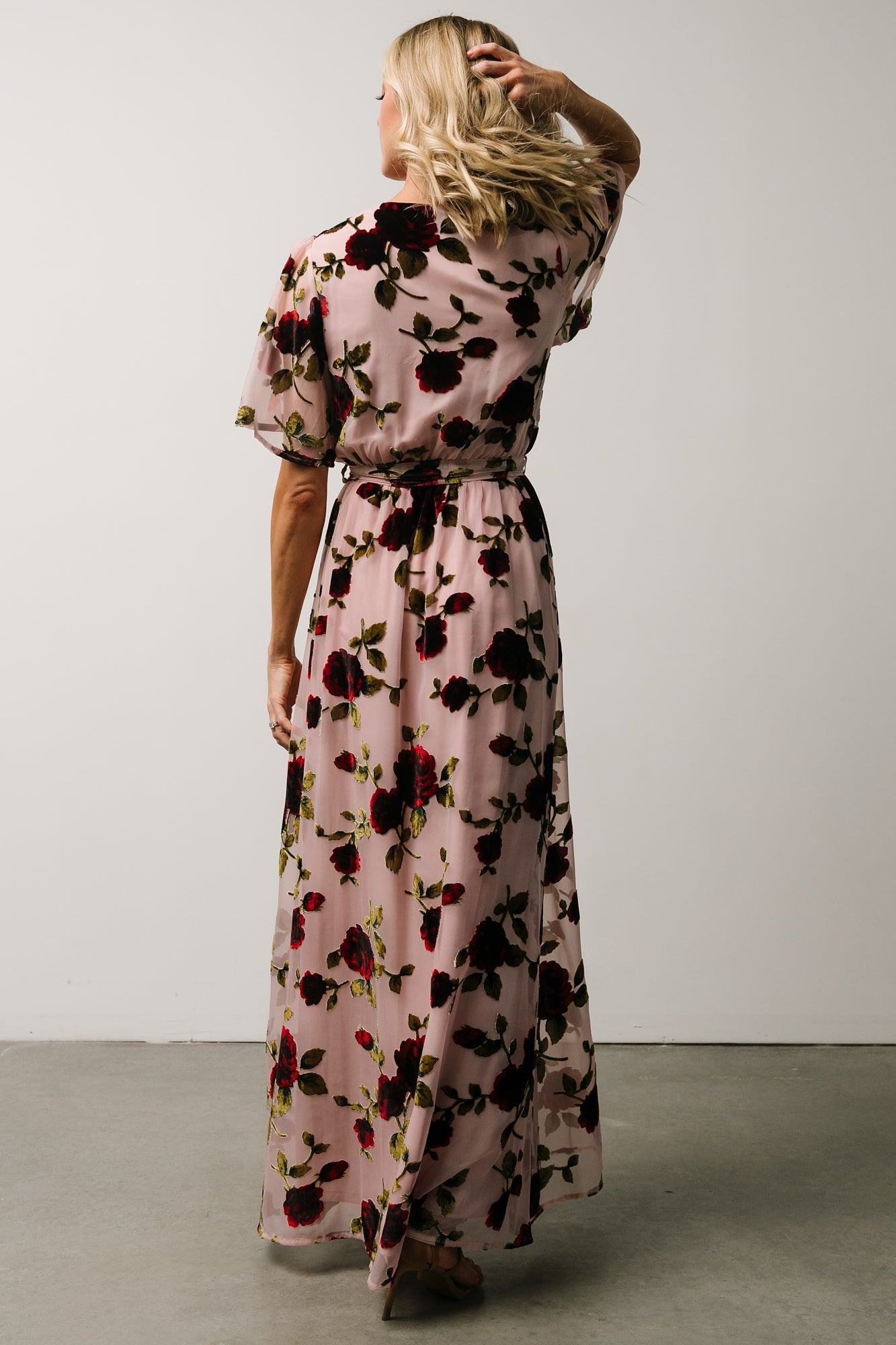 Parisian Velvet Maxi Dress | Blush Rose Floral Fashionable Cheap Online