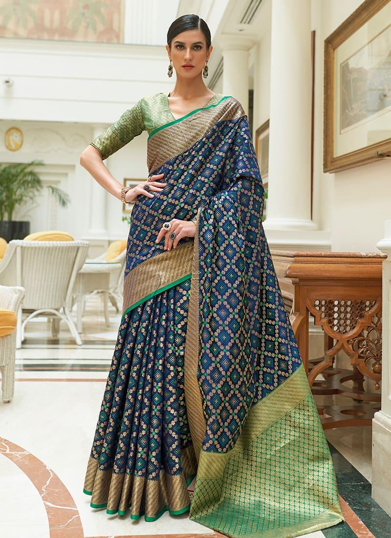 Dark Blue Color Silk Material Printed Saree With Silk Weave Factory Outlet For Sale