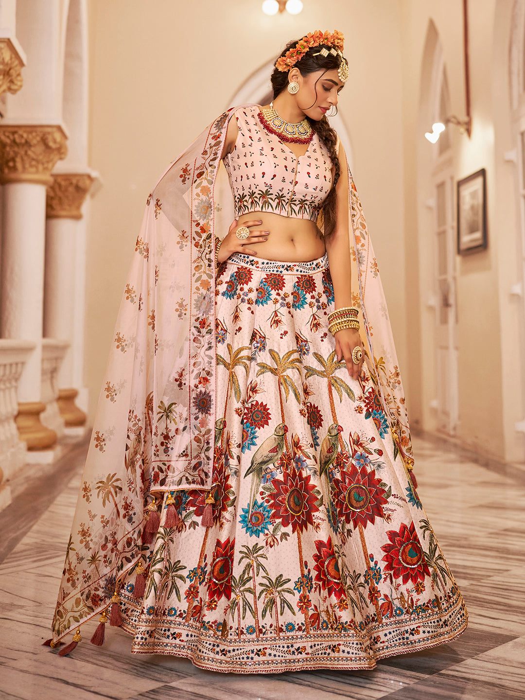 Exquisite Off-White Art Silk Floral Lehenga Choli Set Wide Range Of Sale Online