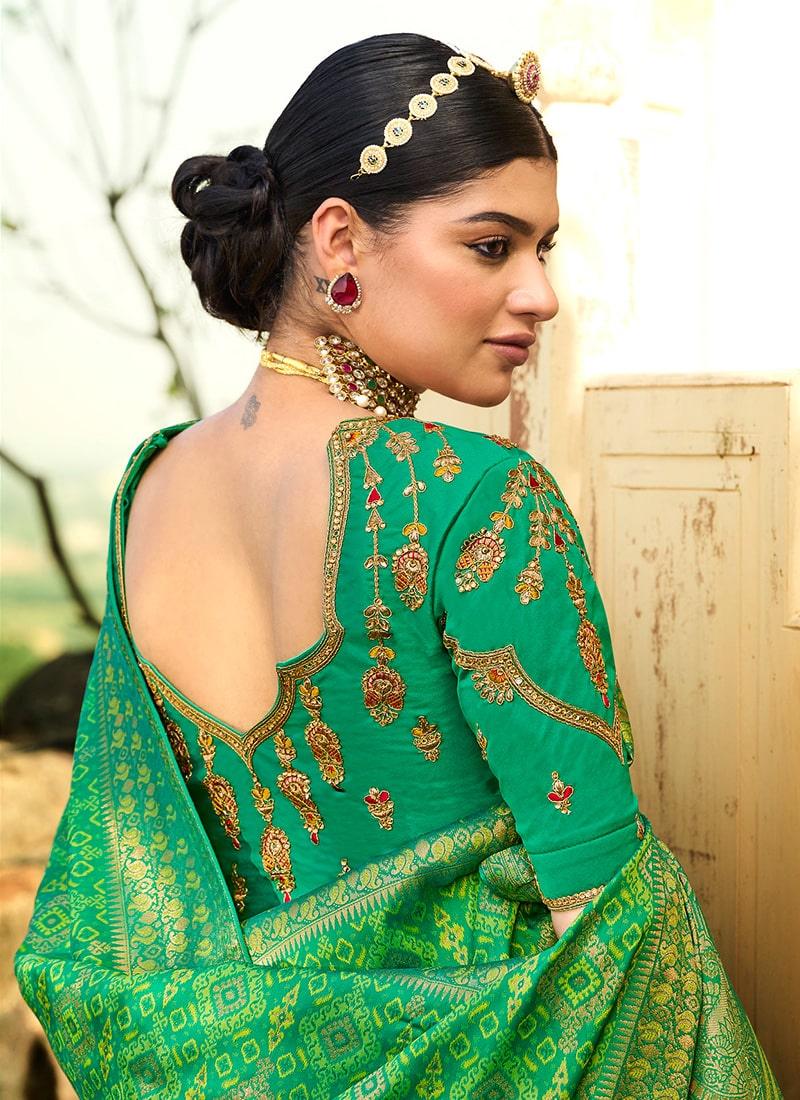 Occasion Wear Green Colored Silk Fabric Silk Weave Work Saree Outlet Free Shipping Authentic