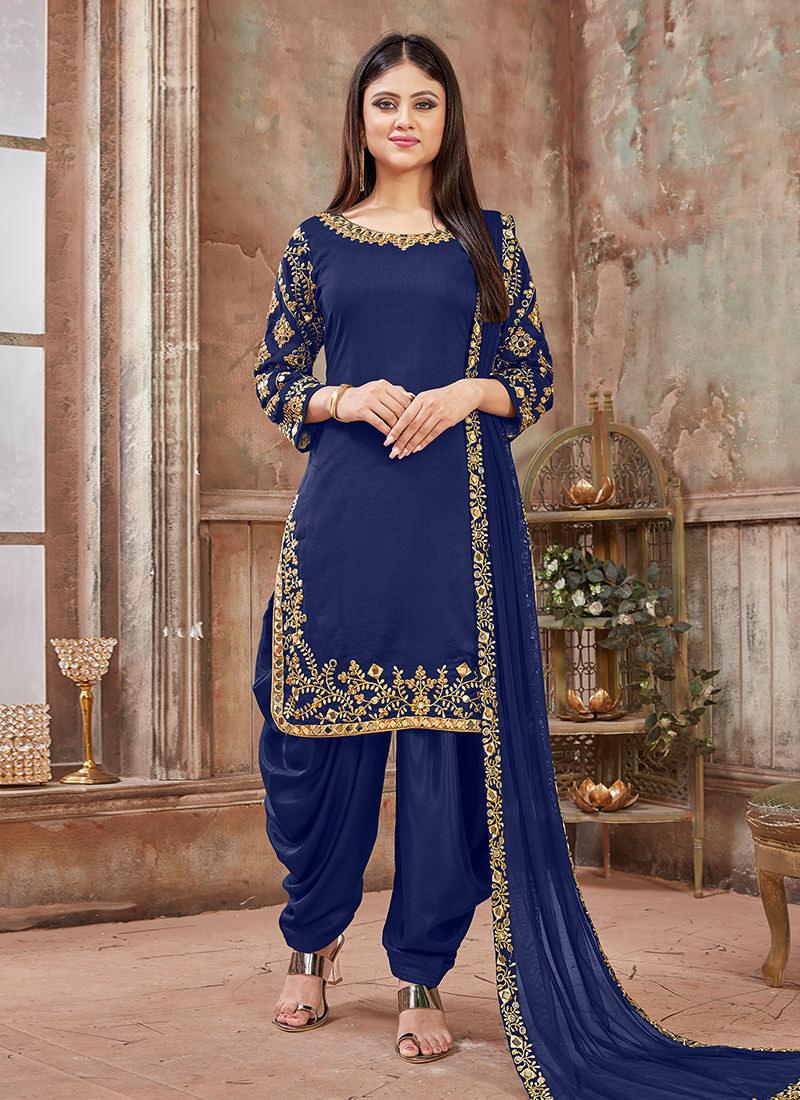 Art Silk Embroidered Blue Punjabi Salwar Suit Buy Cheap Cost