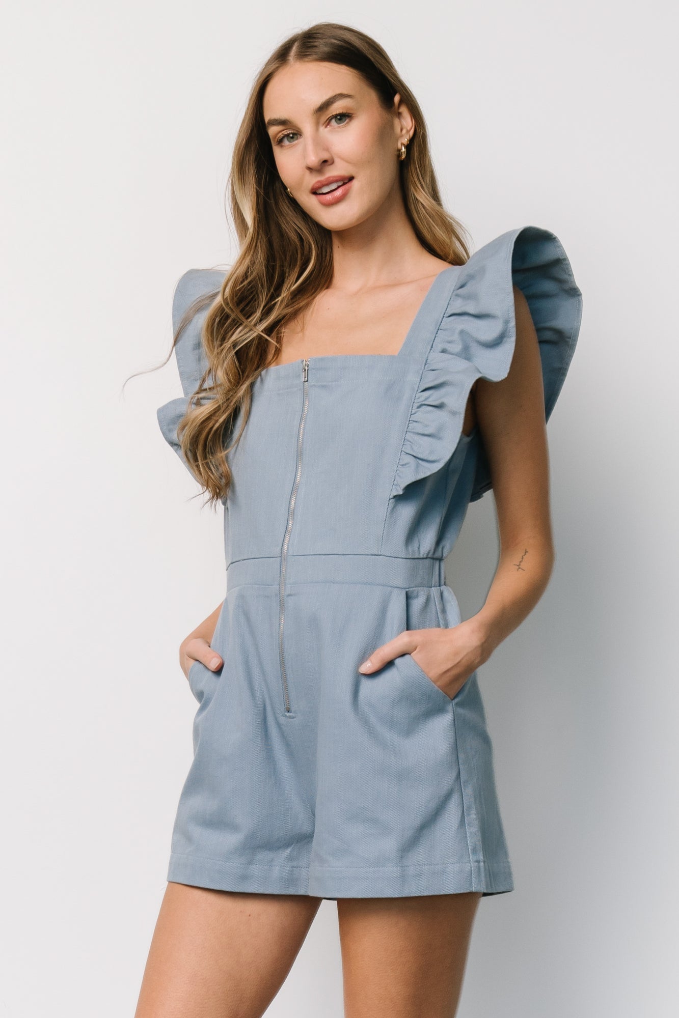 Montgomery Denim Romper | Dusty Blue Clearance Manchester Great Sale