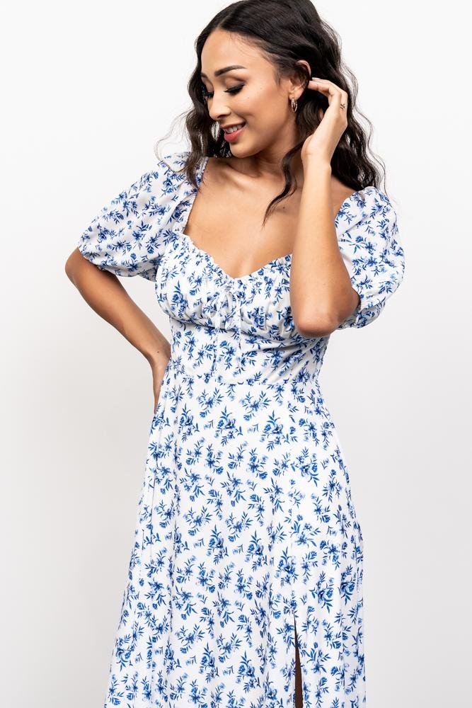 Gwen Smocked Midi Dress | Blue Floral Buy Cheap Big Discount