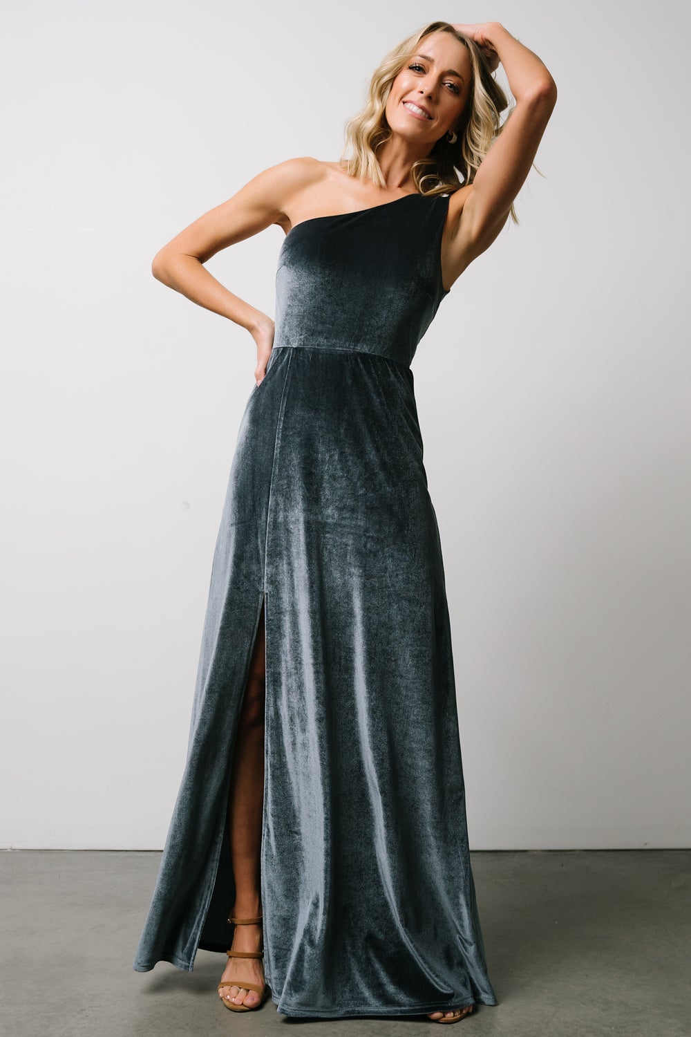 Tatiana Velvet One Shoulder Maxi Dress | Slate Blue Clearance Discounts